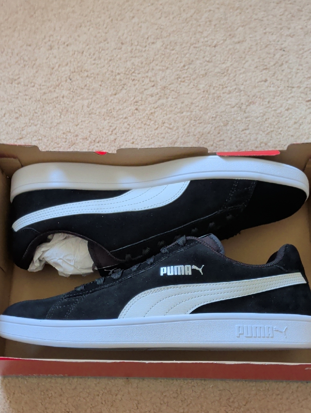Puma Men's Black with White Stripe Suede Sneakers